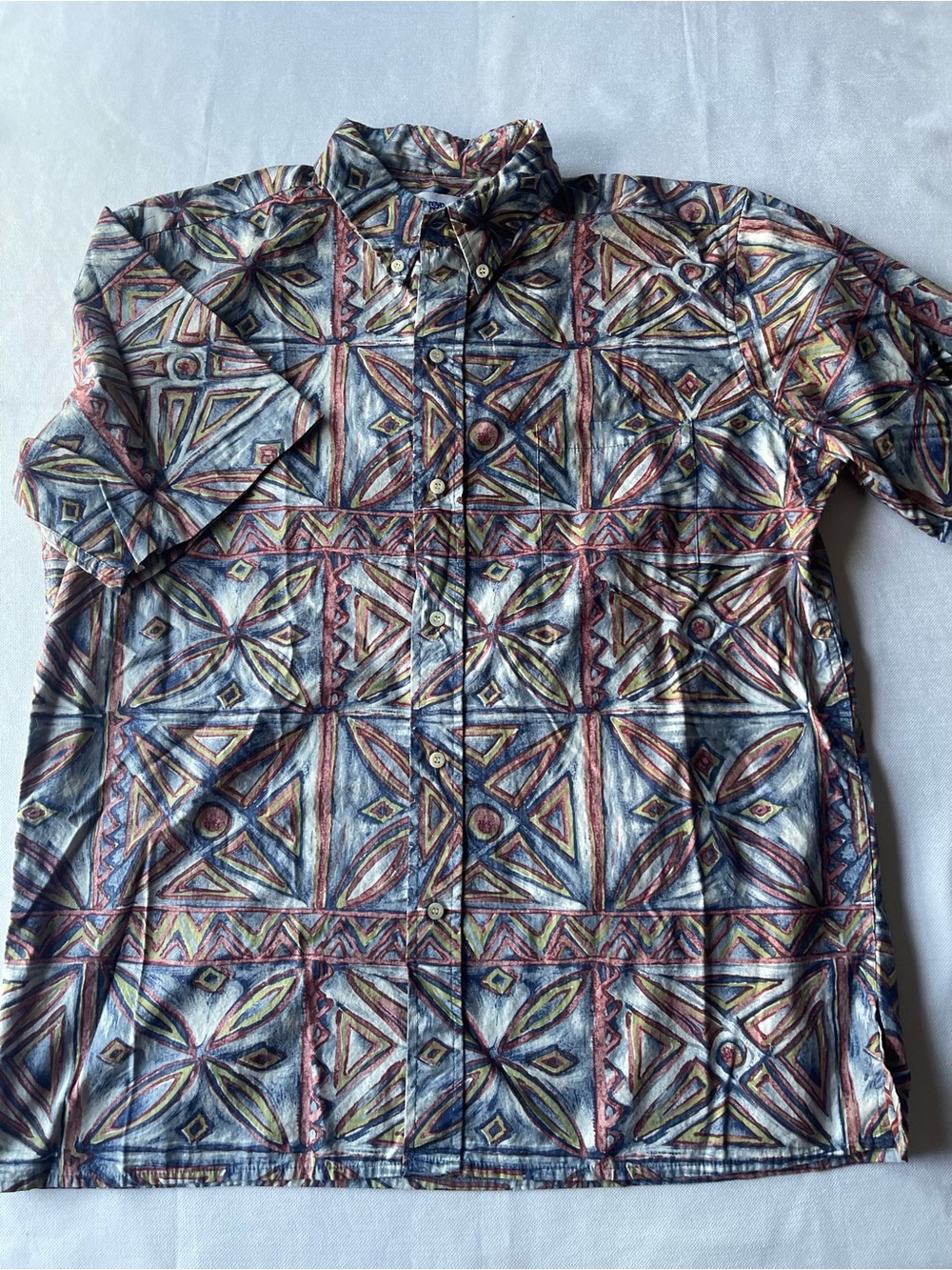 Vintage Reyn spooner Geometric Multicolor Cotton Shirt Short Sleeve L 90s